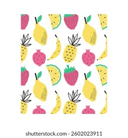 Summer Tropical Doodle fruits seamless pattern vector