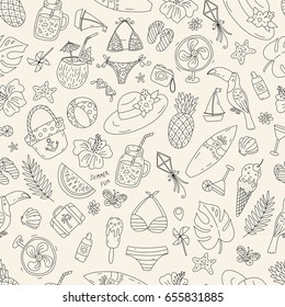 Summer and tropical doodles seamless pattern
