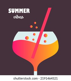 Summer tropical drink cocktail. Summer vibes. Vector illustration.