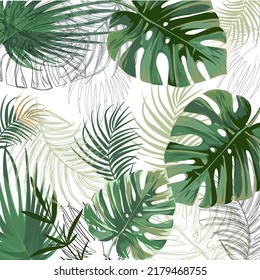 Summer Tropical Exotic Green  Monstera Palm Leaves Pattern