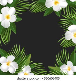 Summer Tropical Exotic Palm Leaves and Flowers. Hawaiinian vector background.