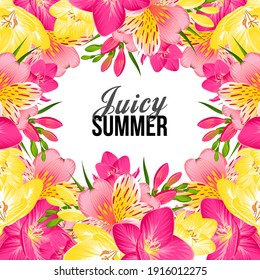 SUMMER TROPICAL FLOWERS ON A WHITE BACKGROUND IN VECTOR