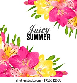 SUMMER TROPICAL FLOWERS ON A WHITE BACKGROUND IN VECTOR