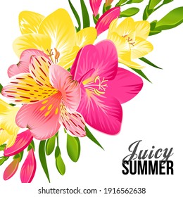 SUMMER TROPICAL FLOWERS ON A WHITE BACKGROUND IN VECTOR