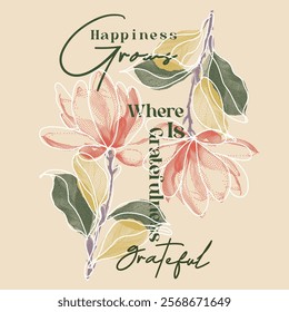 summer tropical flowers. printed t-shirt design for men and women's, flower graphic in vector, Vintage Doted flowers print, grow the game slogan text print design 