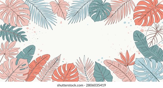 Summer Tropical Foliage Frame Vector Background