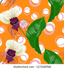 Summer tropical forest bat flowers bright seamless pattern for fashoin fabric ,wallpaper book , card vector editable, not cropped