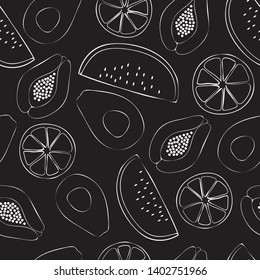 Summer Tropical Fruit Repeat Pattern Vector Chalkboard
