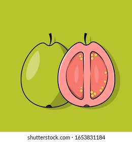 Summer tropical fruits for healthy lifestyle. Guava, whole fruit and half. Vector illustration cartoon flat icon