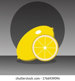 Summer tropical fruits for healthy lifestyle. Lemon whole fruit and half. Vector illustration cartoon flat icon isolated on grey. in eps 10