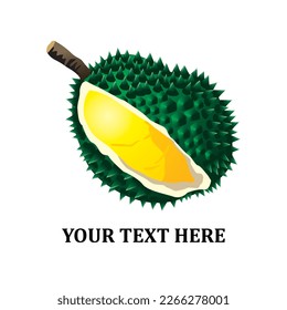 Summer tropical fruits for healthy lifestyle. Durian, whole fruit and piece. Vector illustration cartoon flat icon isolated on white.