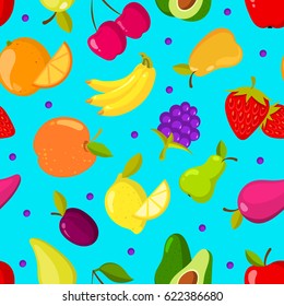 Summer tropical fruits vector seamless background. Pattern with exotic fruits, illustration of summer nature fruit