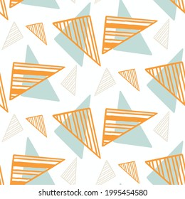 Summer tropical geometric seamless pattern. Bright retro geo shape for digital scrapbook paper and repeat kid design. Fun masculine shirt textile swatch in vector.