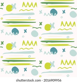 Summer tropical geometric seamless pattern. Bright retro geo shape for digital scrapbook paper and repeat kid design. Fun masculine shirt textile swatch in vector.