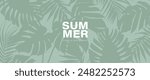 Summer tropical green background with monstera leaves, palm branches and other tropical plants. Botanical vector illustration