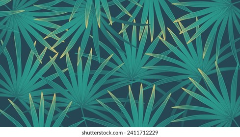 Summer tropical green background with palm branches. Botanical card, cover, wallpaper.