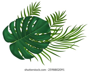 Summer tropical green palm leaves. For eco designs, party decor, summer marketing materials. Vector illustration