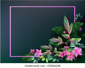  Summer tropical hawaiian background with leaves and exotic plants,summer flowers  poster