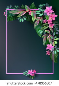  Summer tropical hawaiian background with leaves and exotic plants,summer flowers  poster