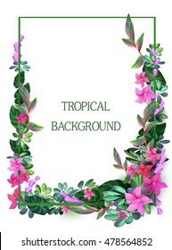 Summer tropical hawaiian background with leavs and exotic plants,summer flowers poster
