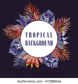 Summer tropical hawaiian background with palm tree leaves.