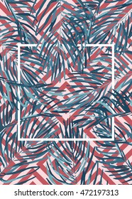 Summer tropical hawaiian background with palm tree leaves.