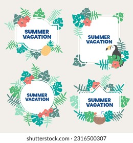 Summer tropical illustration banner vector set.