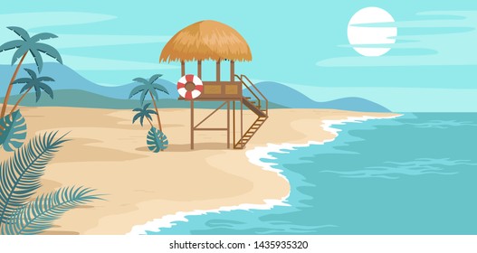 Summer tropical island beach and safeguard post