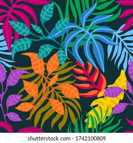 Isla tropical de verano. Patrón sin inconvenientes con elementos florales. Colección textil de Aloha. Plantilla para diseño textil, tarjetas, cubiertas.