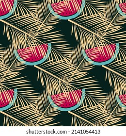 Patrón sin costuras de la jungla tropical de verano. sandía. Moda colorida textil, tela, diseño de moda.