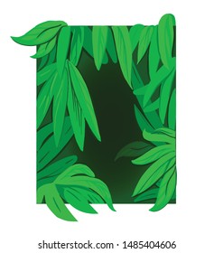 Summer tropical leaf background in a frame. Vector illustration.