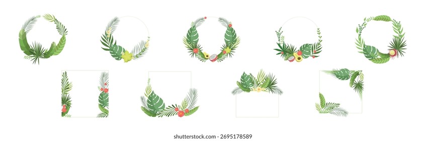 Verão Tropical Folha e Foliage Frame Vetor Set