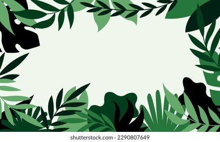 Summer tropical leaf frame, Tropical palm leaves background wallpaper, tropical leaves isolated on white background. Illustration for design wedding invitations, greeting cards, postcards.