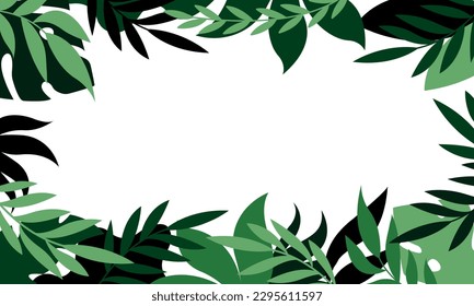 Summer tropical leaf frame, Tropical palm leaves background wallpaper, tropical leaves isolated on white background. Illustration for design wedding invitations, greeting cards, postcards.