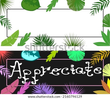 summer tropical leaf frame, Tropical palm leaves background wallpaper, tropical leaves isolated on white background. Illustration for design wedding invitations, greeting cards, postcards.
