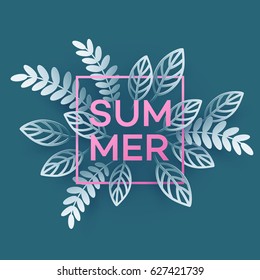 Summer Tropical Leaf. Paper cut style. Vector illustration EPS10