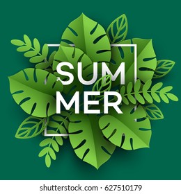 Summer Tropical Leaf. Paper cut style. Vector illustration EPS10