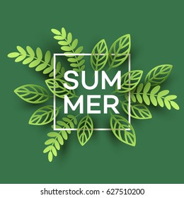 Summer Tropical Leaf. Paper Cut Style. Vector Illustration EPS10