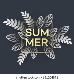 Summer Tropical Leaf. Paper cut style. Vector illustration EPS10