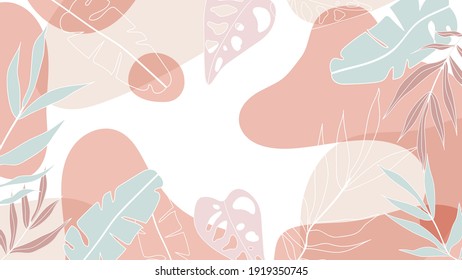 Vector de fondo de hojas tropicales de verano. Hojas de palma, hojas de monstera, diseño de papel tapiz botánico para texto, huellas enmarcadas en pared, estampados de tela, afiche, arte mural para decoración casera, cubierta e invitación.