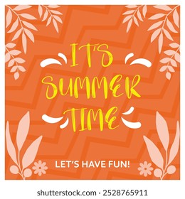 Summer with tropical leaves. Summer elements in bright colors. Summer concept. Flat vector illustration.