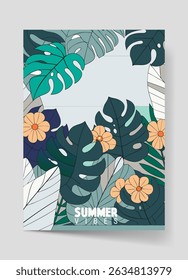 Summer Tropical Leaves Poster, Summer Poster Illustration