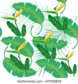 Summer tropical leaves seamless pattern