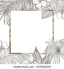 Summer tropical leaves vector design. Floral background illustration. Invitation or card design with jungle leaves.
