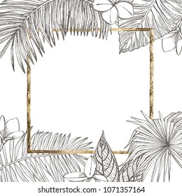 Summer tropical leaves vector design. Floral background illustration. Invitation or card design with jungle leaves.