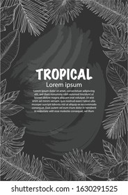 Summer Tropical Leaves Vector Design on chalkboard.