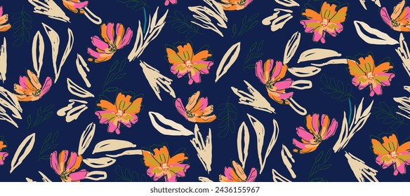 Summer tropical Modern   flower print. Seamless pattern. Hand drawn style.