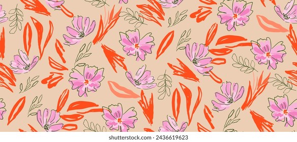 Summer tropical Modern   flower print. Seamless pattern. Hand drawn style.