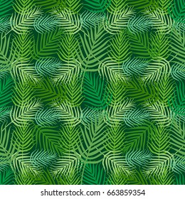 Summer tropical palm leafs pattern vector seamless. Exotic jungle texture background. Green design for wallpaper, fashion apparel, swimwear fabric, beach party cards or vacation illustration.