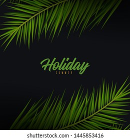 Summer Tropical palm leaves. Exotic palms tree. Dark Floral Background